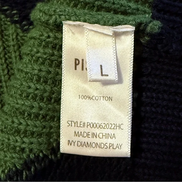 Pistola Men's L Green & Blue Chunky Argyle Cardigan Sweater Preppy Button Down
